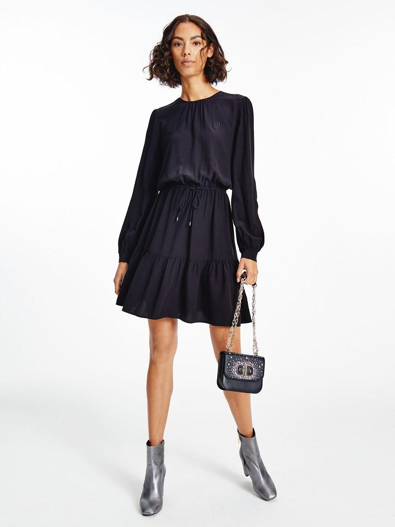 Női Tommy Hilfiger Relaxed Fit Long-Sleeve Dresses Fekete | HU 111YXF